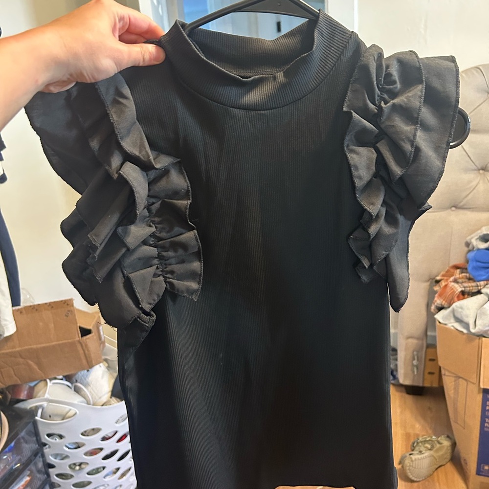 Black Ruffle Sleeve Top